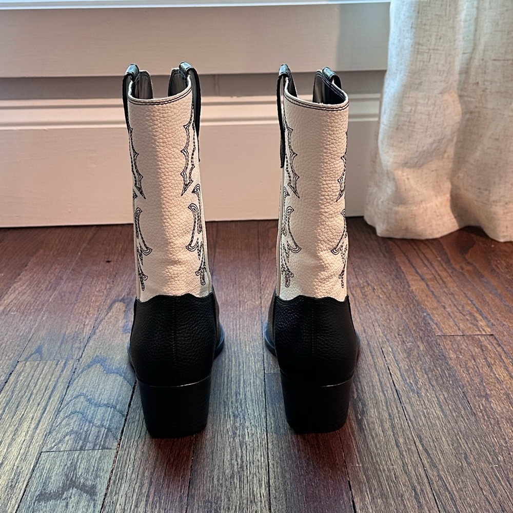 Nine West Yodown Black and Cream Western Embroidered Mid-Calf Booties- Size 8 - Picture 9 of 9